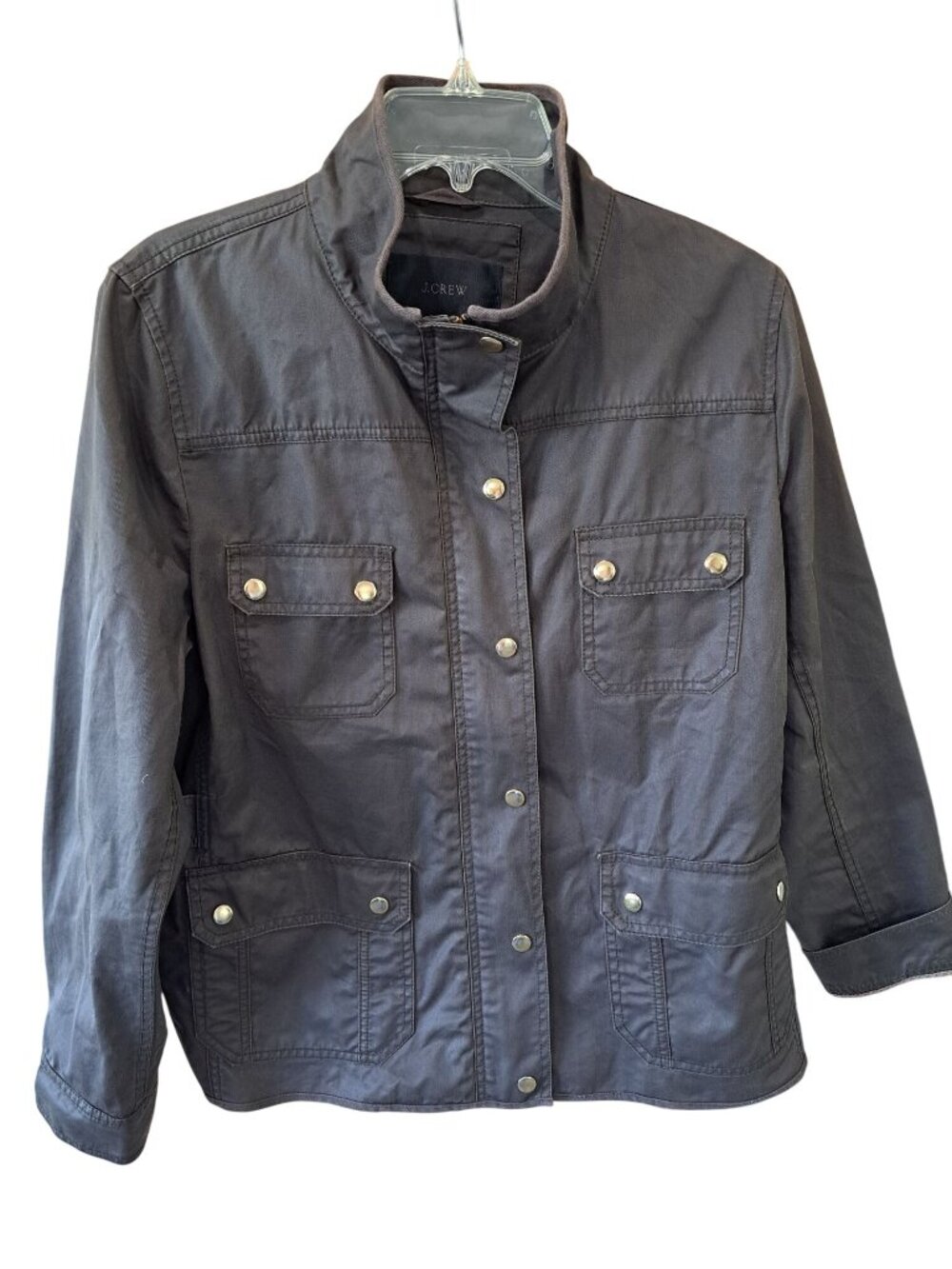 J. Crew Downtown Field Jacket Olive Green Waxed Cotton Utility Women's M Gorpcor